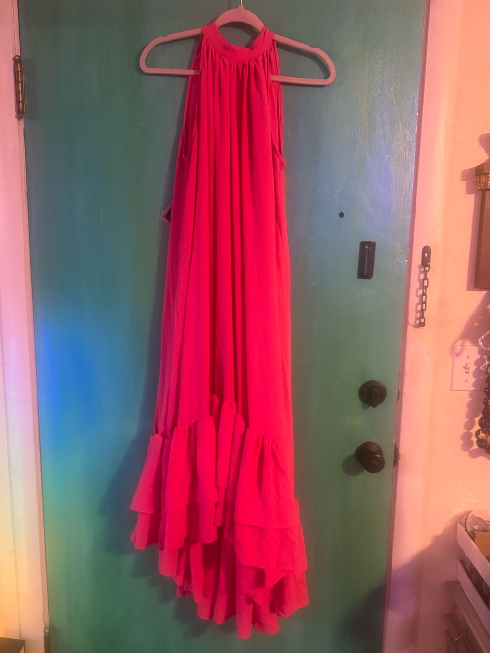 Plus Sized Women’s Halter High-Low Ruffle-Hem Maxi Dress in Vibrant Pink NEW